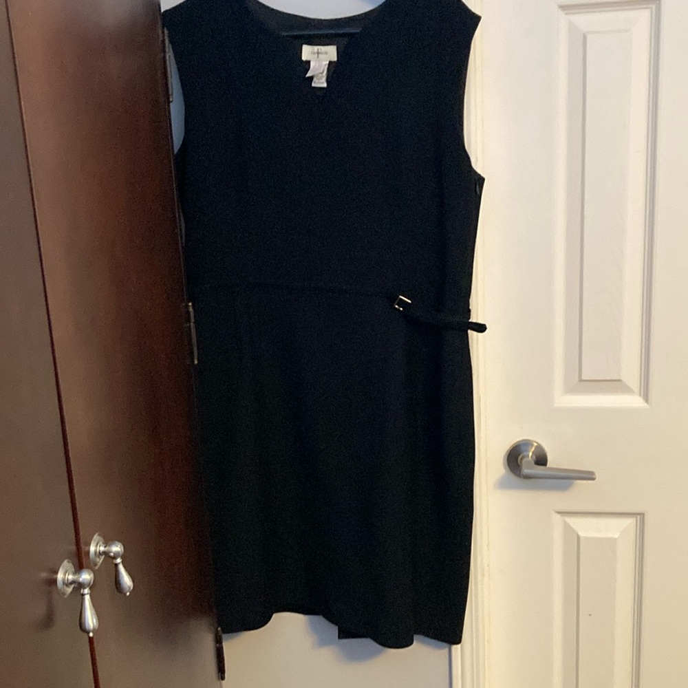 Carriere Femme size 44 black dress sleeveless wool side zipper slit at back
